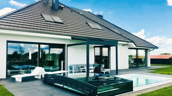 Flache Poolüberdachung Aluna® Exclusive Line R1