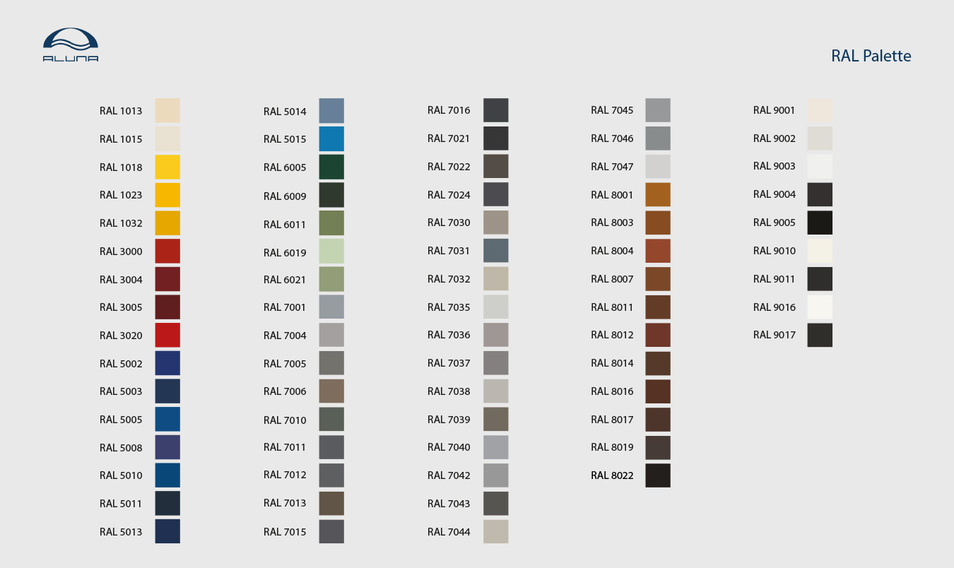 RAL-Farben für unsere Poolüberdachungen