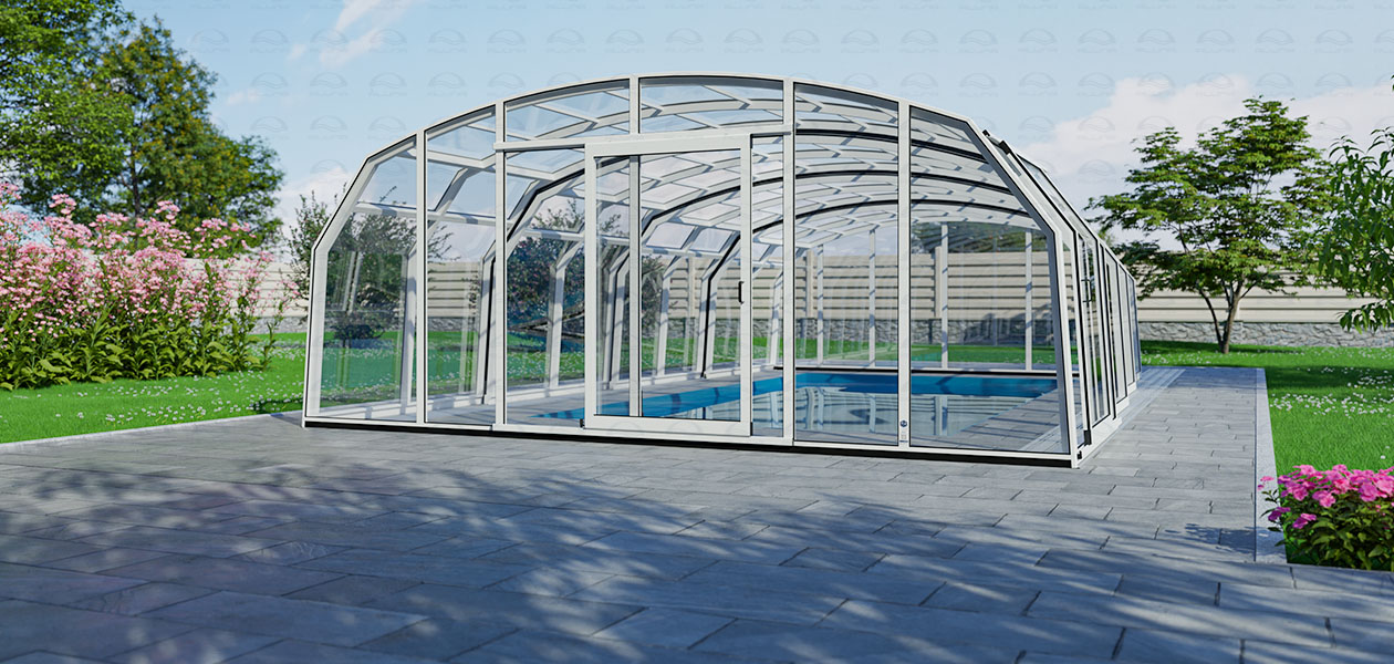 Hohe Schwimmbad-Überdachungen - Aluna® High Line Pro